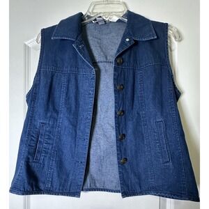 Talbots Women's‎ Denim Collard Vest Sz 8 Cotton Pockets Tailored Chic BOHO Rodeo